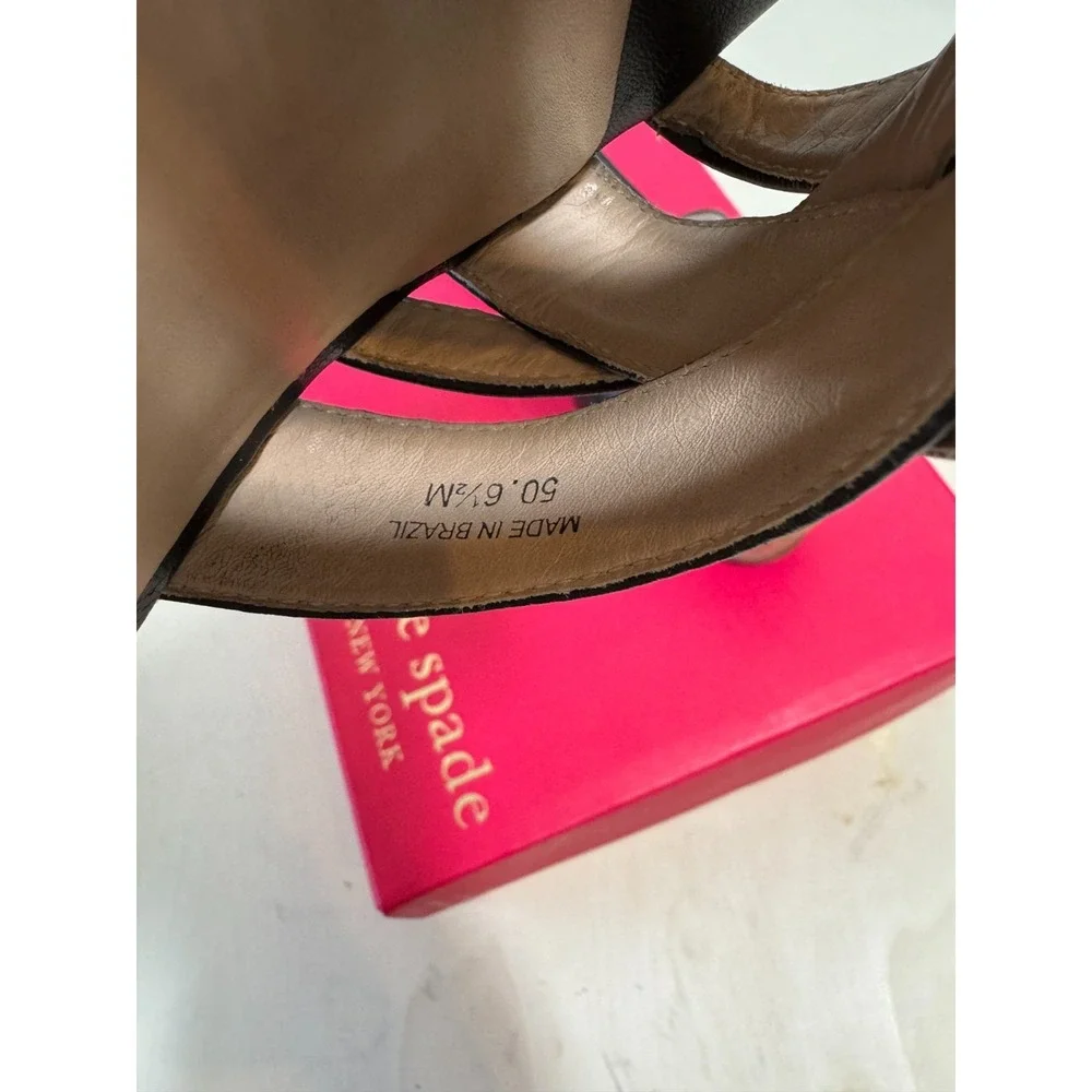 Kate Spade 6.5 Black Wedge Espadrilles Cork Leather Slide Mule Sandal Talcott